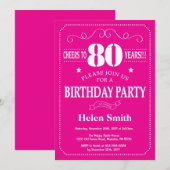 Invitation pour les 80 ans Rose Chaud et Blanc (Devant / Derrière)