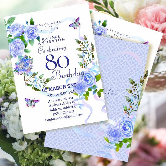 Invitation pour les 80 ans Ruban Rose Bleue