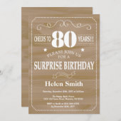 Invitation pour les 80 ans Surprise Rustique (Devant / Derrière)