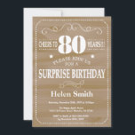Invitation pour les 80 ans Surprise Rustique<br><div class="desc">Invitation pour les 80 ans Surprise Rustique. Typographie Blanche. Fond en Bois Rustique. Anniversaire Adulte. Anniversaire Homme ou Femme. Invitation pour Enfant Garçon ou Fille Adolescent Adolescente Anniversaire. 13ème 15ème 16ème 18ème 20ème 21ème 30ème 40ème 50ème 60ème 70ème 80ème 90ème 100ème. Tout Âge. Pour une personnalisation supplémentaire, veuillez cliquer sur...</div>