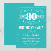 Invitation pour les 80 ans Teal et Blanc (Devant / Derrière)