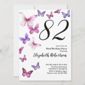 Invitation pour les 82 ans avec papillon rose/viol (Devant)
