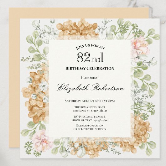 Invitation pour les 82 ans dans des couleurs d'aut