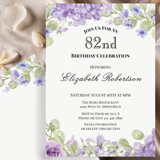 Invitation pour les 82 ans Élégante Fleur Violette
