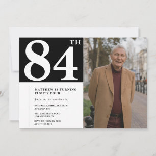 Invitation pour les 84 ans avec photo en noir et b