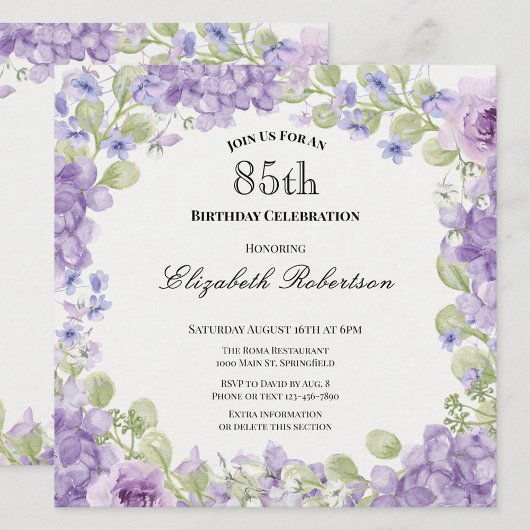 Invitation pour les 85 ans Élégante Fleur Violette