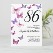 Invitation pour les 86 ans avec papillon rose/viol (Debout devant)