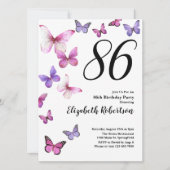 Invitation pour les 86 ans avec papillon rose/viol (Devant)
