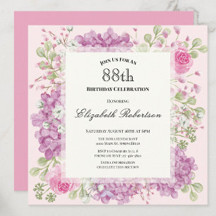 Invitation pour les 88 ans Élégantes Fleurs Roses