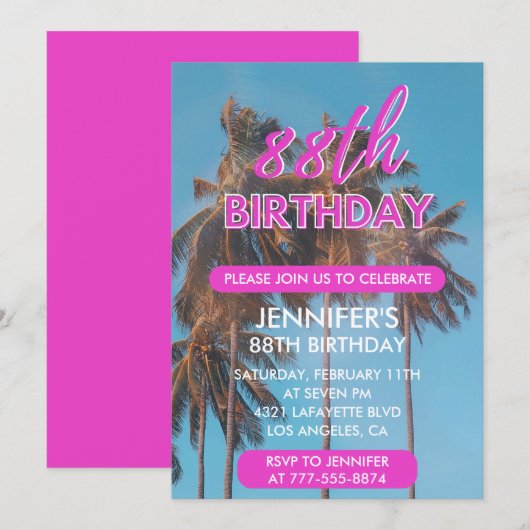 Invitation pour les 88 ans Palmier rose d'été (Devant / Derrière)