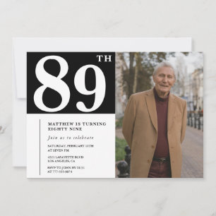 Invitation pour les 89 ans avec photo en noir et b