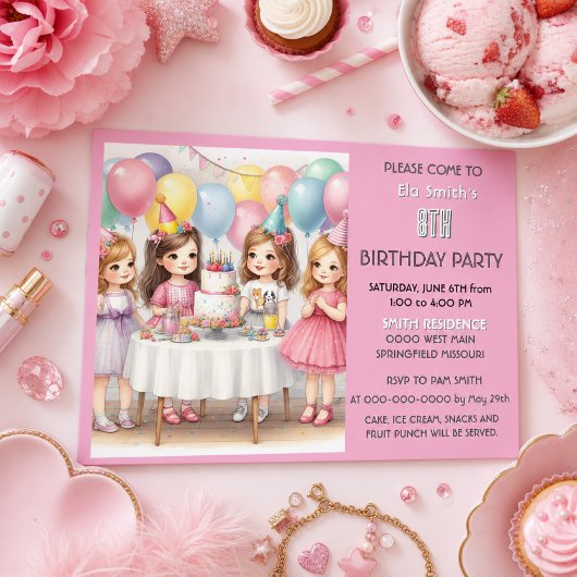 Invitation pour les 8 ans des filles avec ballons