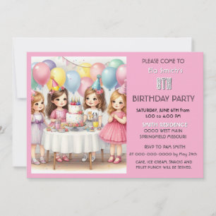Invitation pour les 8 ans des filles avec ballons 