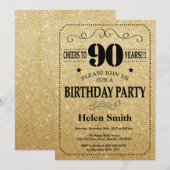 Invitation pour les 90 ans avec paillettes noires (Devant / Derrière)