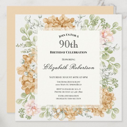 Invitation pour les 90 ans dans des couleurs d'aut