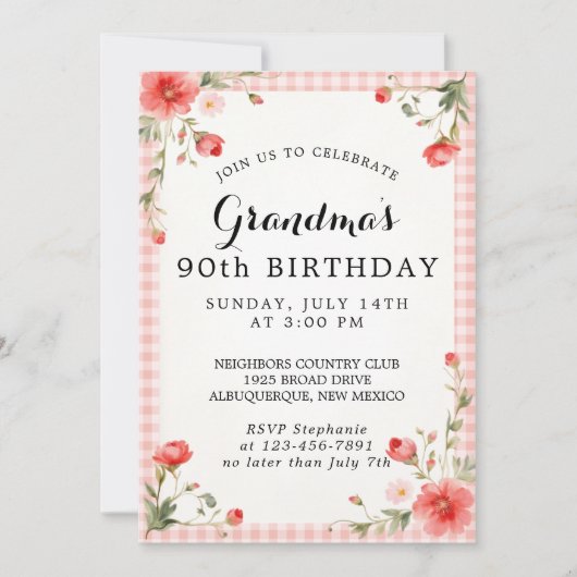 Invitation pour les 90 ans de Grand-Mère (Devant)