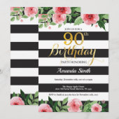 Invitation pour les 90 ans. Fleurs Or Noir (Devant / Derrière)