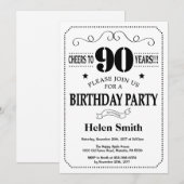 Invitation pour les 90 ans Noir et Blanc (Devant / Derrière)