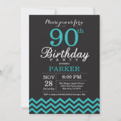 Invitation pour les 90 ans Noir et Turquoise (Devant)