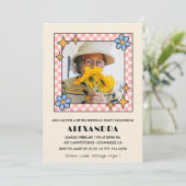 Invitation pour les 90 ans Retro Groovy Fleurs Ble (Debout devant)