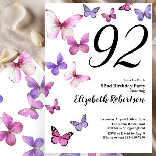 Invitation pour les 92 ans avec papillon en rose v