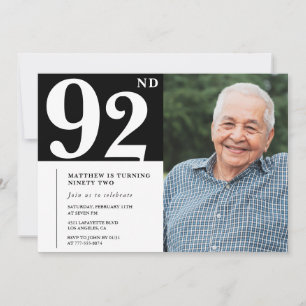 Invitation pour les 92 ans avec photo en noir et b