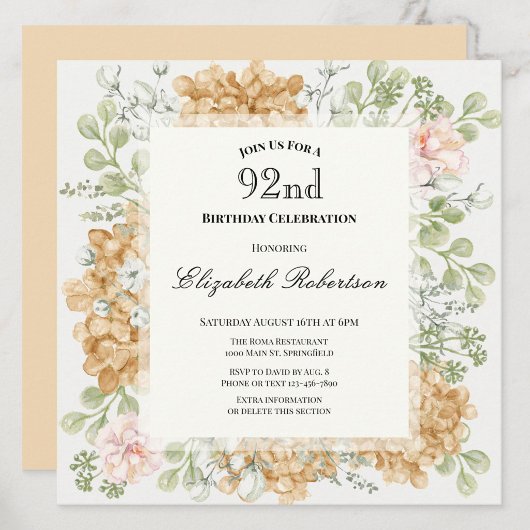 Invitation pour les 92 ans dans des couleurs d'aut