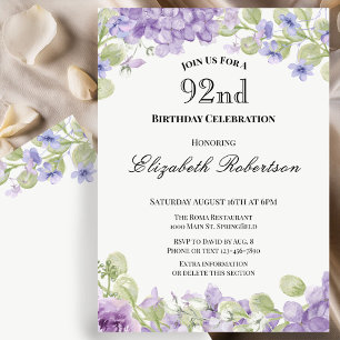 Invitation pour les 92 ans Élégante Fleur Violette