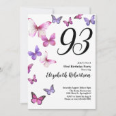 Invitation pour les 93 ans avec papillon en rose v (Devant)