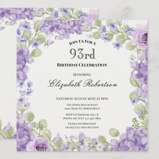 Invitation pour les 93 ans Élégante Fleur Violette