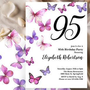 Invitation pour les 95 ans avec papillon en rose v