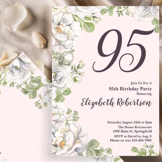 Invitation pour les 95 ans Fleurs de pivoines rose