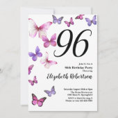 Invitation pour les 96 ans avec papillon en rose v (Devant)