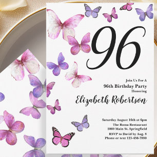 Invitation pour les 96 ans avec papillon en rose v