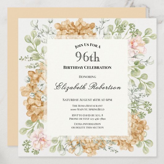 Invitation pour les 96 ans dans des couleurs d'aut
