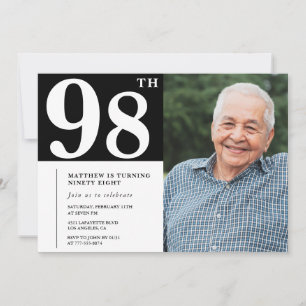 Invitation pour les 98 ans avec photo en noir et b