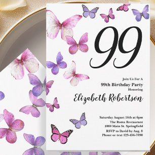 Invitation pour les 99 ans avec papillon en rose v