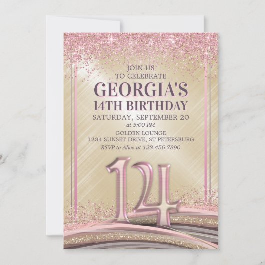 Invitation pour les filles 14e anniversaire (Devant)