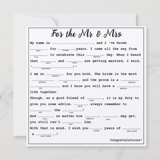 Invitation Pour les libs Mr & Mrs M Guest (Devant)