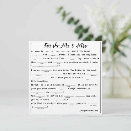 Invitation Pour les libs Mr & Mrs M Guest (Debout devant)