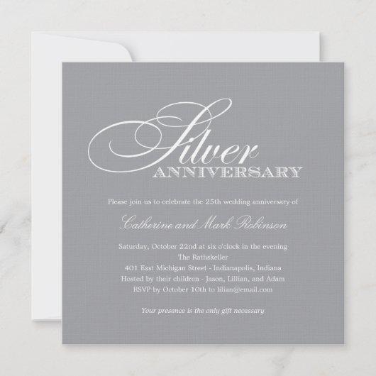 Invitation pour les noces d'argent de mariage (Devant)