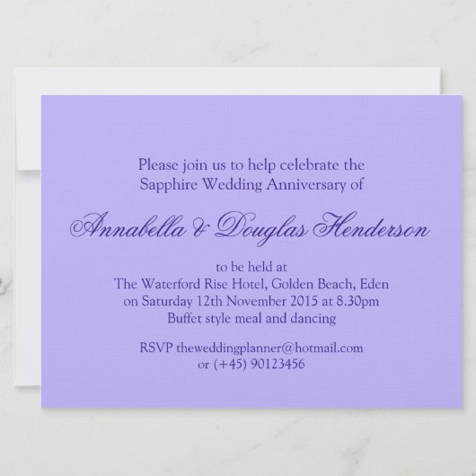 Invitation pour les noces de saphir, 45 ans de mar (Dos)