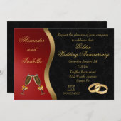 Invitation pour les noces d'or - Noir Rouge & Or (Devant / Derrière)