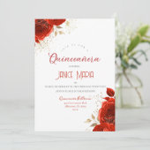 Invitation pour les quinze ans avec rose rouge et  (Debout devant)