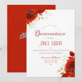 Invitation pour les quinze ans avec rose rouge et  (Devant / Derrière)