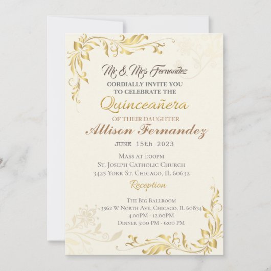 Invitation pour les quinze ans en or (Devant)