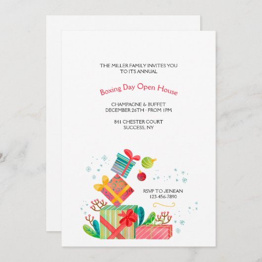 Invitation pour les vacances de Boxing Day (Devant / Derrière)