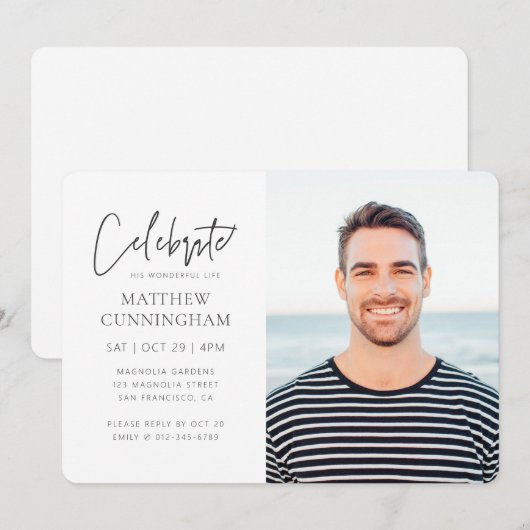 Invitation Pour lui Célébration de la vie moderne simple phot (Devant / Derrière)