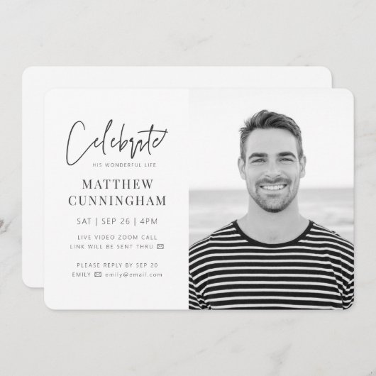 Invitation Pour lui Célébration virtuelle de la vie Photo mod (Devant / Derrière)