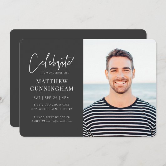 Invitation Pour lui Célébration virtuelle de la vie Photo mod (Devant / Derrière)